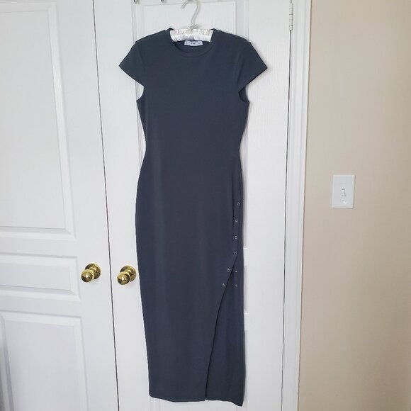 Mango Short-Sleeve Side-Slit Midi Tube Dress in Charcoal Size 4 - Picture 7 of 10